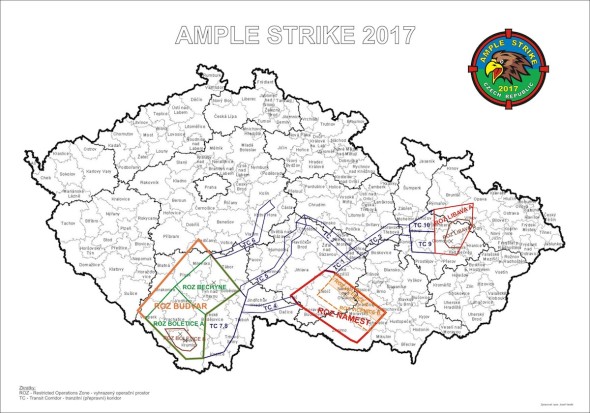 Mapa prostorů cvičení Ample Strike 2017